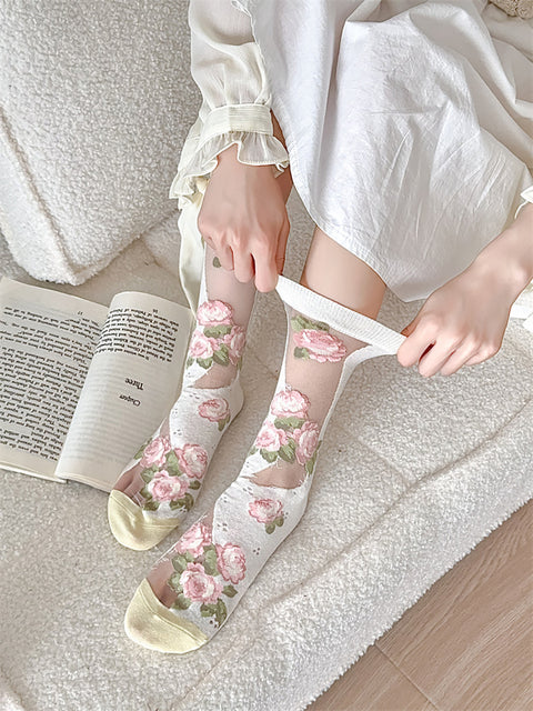 Lot de 3 paires de chaussettes fines en dentelle à fleurs pour femmes