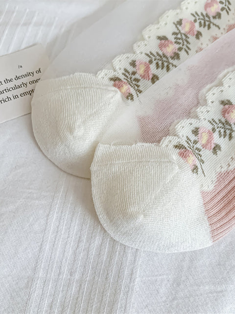 Lot de 3 paires de chaussettes fines en dentelle à fleurs pour femmes