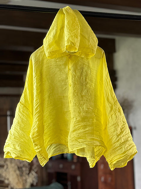 Chemise à capuche en lin fin à fleurs vintage pour femme