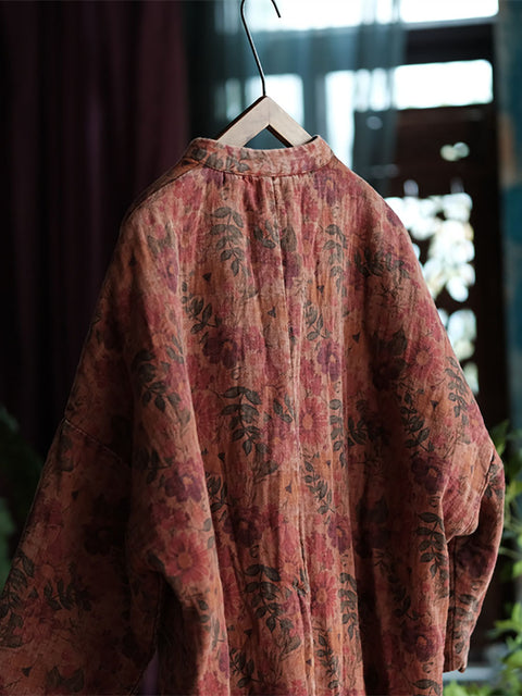 Manteau chemise ample 100% coton à fleurs vintage pour femmes