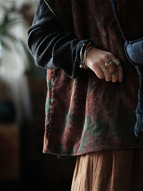 Gilet en coton à col rond et motif floral vintage pour femme