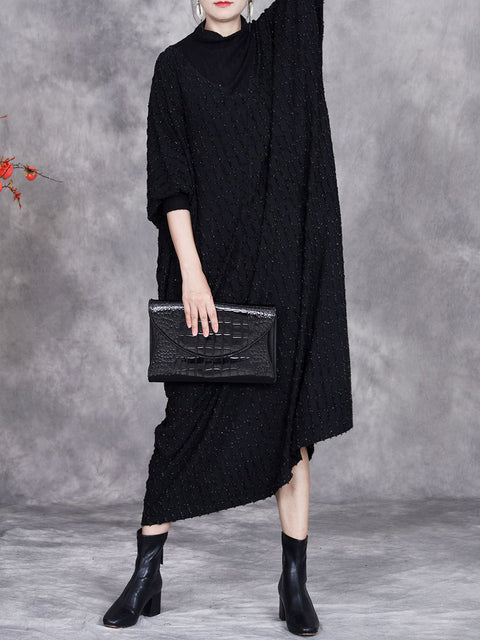 Women Autumn Artsy Solid Cashmere Loose Knit Dress