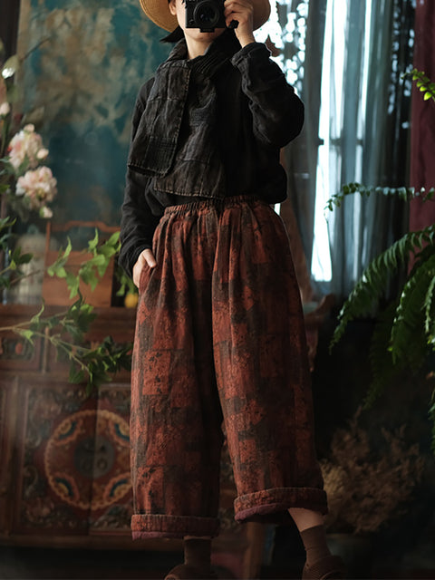 Women Autumn Vintage Flower Patch Cotton Harem Pants