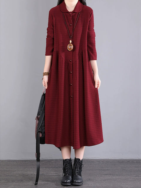 Plus Size Women Autumn Commute Solid Button Loose Dress