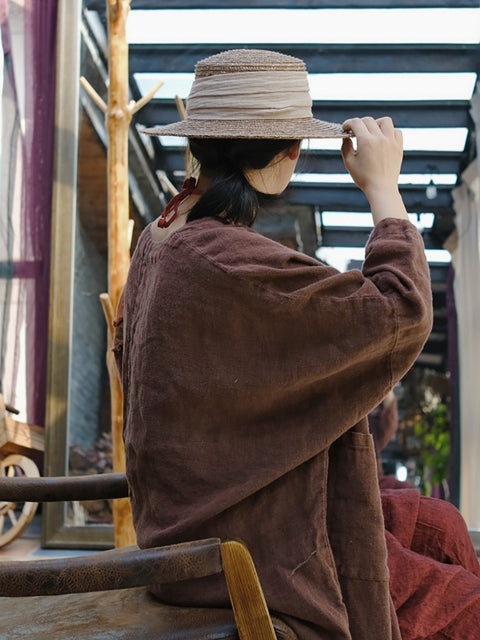 Manteau en coton à col montant et fleurs ethniques pour femmes