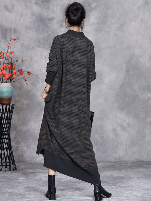 Women Autumn Artsy Cashmere Plaid Strap Knit Dress