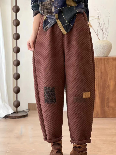 Pantalon d'été décontracté en lin à carreaux pour femmes