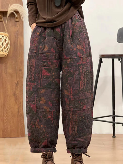 Women Autumn Retro Cotton Print Cotton Straight Pants