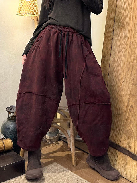 Women Autumn Vintage Solid Cotton Harem Pants