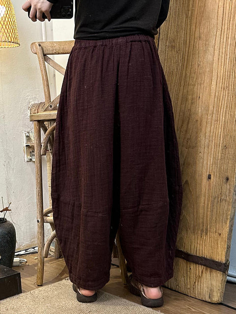 Pantalon d'été décontracté en lin à carreaux pour femmes