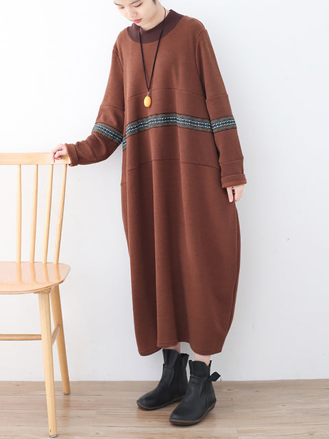 Women Casual Autumn Colorblock Half Turtleneck Spliced Dress