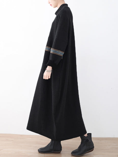 Women Casual Autumn Colorblock Half Turtleneck Spliced Dress