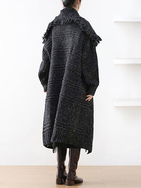 Women Autumn Artsy Tassel Shawl Collar Wool Sweater Coat