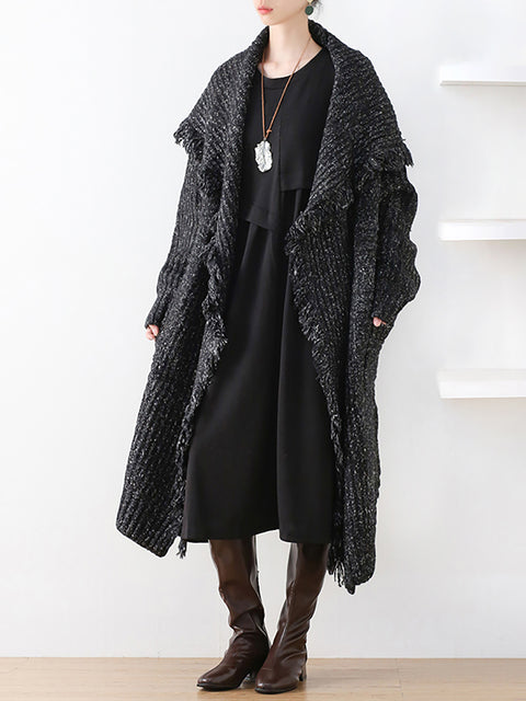 Women Autumn Artsy Tassel Shawl Collar Wool Sweater Coat