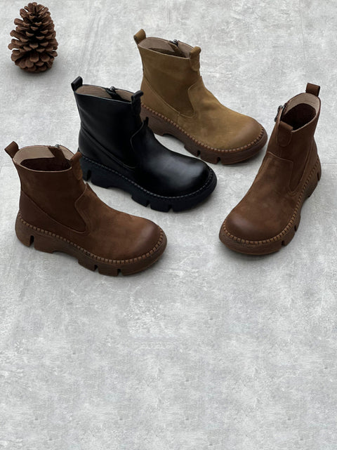 Bottes à plateforme épissées en cuir véritable vintage pour femmes