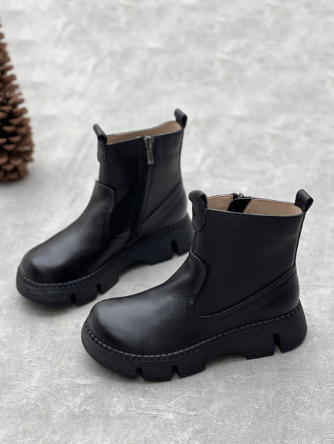 Bottes à plateforme épissées en cuir véritable vintage pour femmes