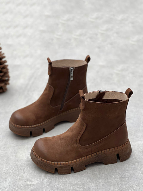 Bottes à plateforme épissées en cuir véritable vintage pour femmes