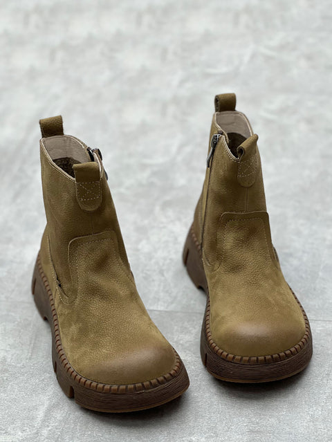 Bottes à plateforme épissées en cuir véritable vintage pour femmes