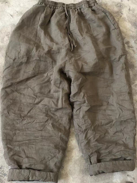 Pantalon d'été décontracté en lin à carreaux pour femmes