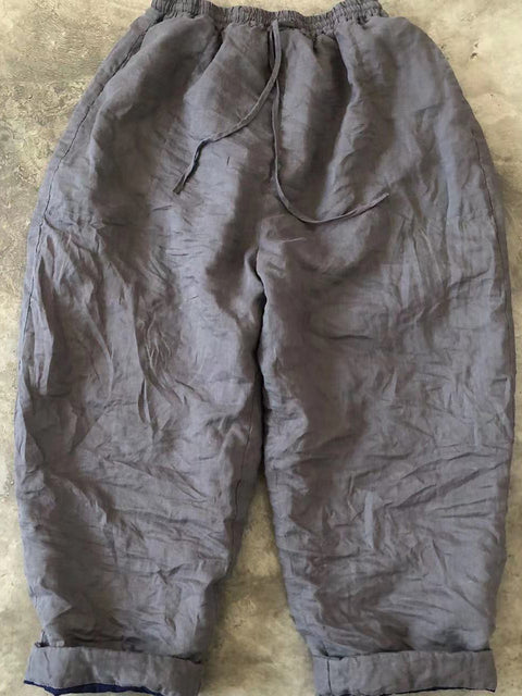 Pantalon d'été décontracté en lin à carreaux pour femmes