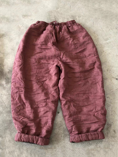 Pantalon d'été décontracté en lin à carreaux pour femmes