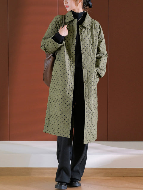 Women Autumn Vintage Turn-down Collar Dot Cotton Coat