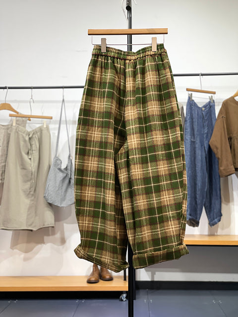 Women Autumn Retro Plaid Loose Wide-leg Pants