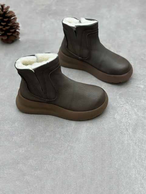 Women Winter Genuine Leather Fleece-lined Mid Heel Boots