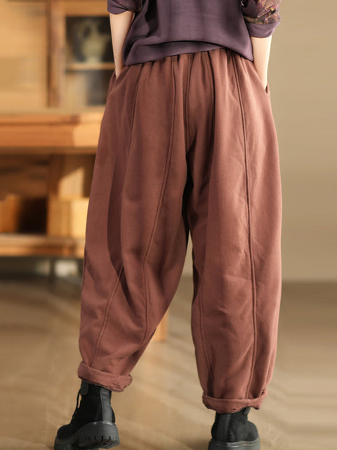 Women Winter Casual Solid Spliced Fleece-lined Harem Pants