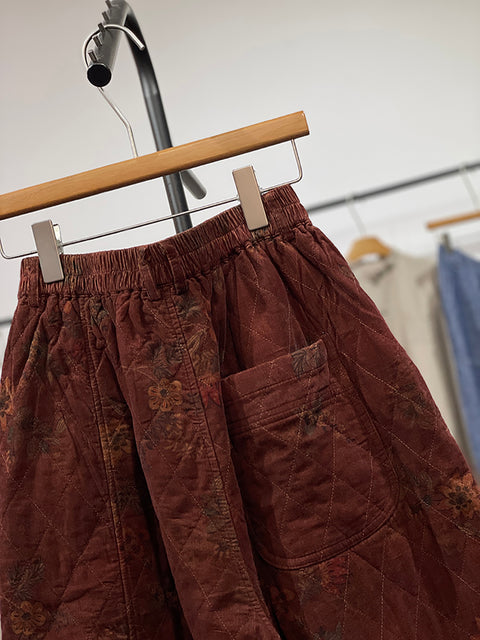 Pantalon sarouel en denim à fleurs rétro pour femme