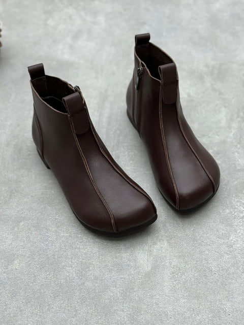 Women Casual Soft Leather Zipper Low Heel Boots