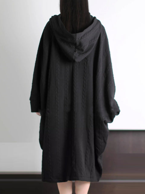 Robe à capuche unie à manches chauve-souris pour femme, style artistique d'hiver