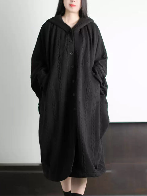 Robe à capuche unie à manches chauve-souris pour femme, style artistique d'hiver