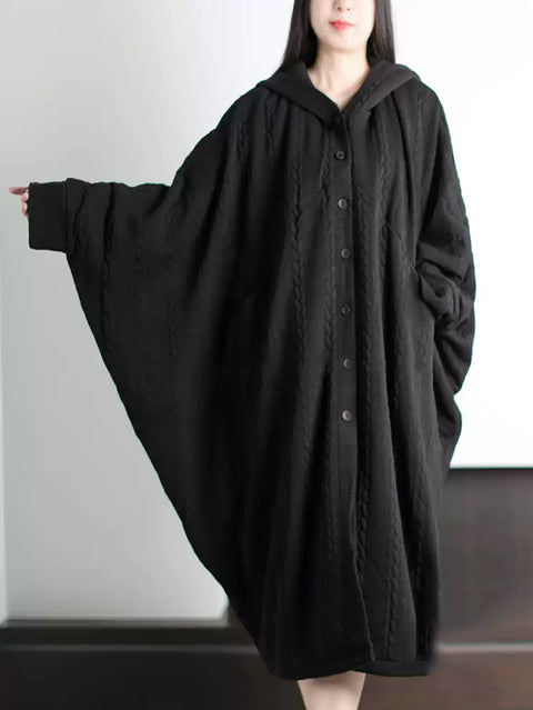 Robe à capuche unie à manches chauve-souris pour femme, style artistique d'hiver