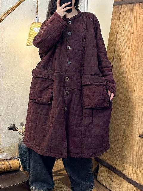 Manteau rembourré en lin chaud et décontracté pour femme, automne