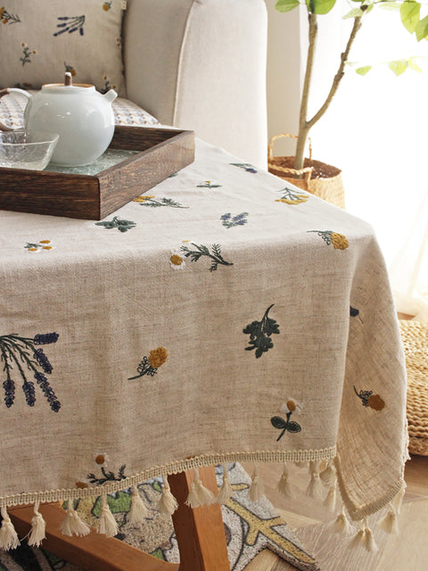 Nappe en lin avec broderies artistiques Foral