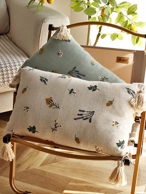 Artsy Floral Embroidery Linen Sofa Bed Pillowcases