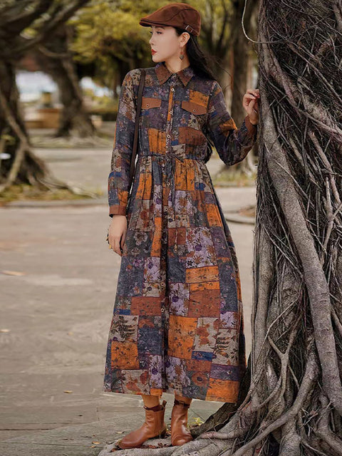 Robe d'été vintage en lin à col en V pour femme