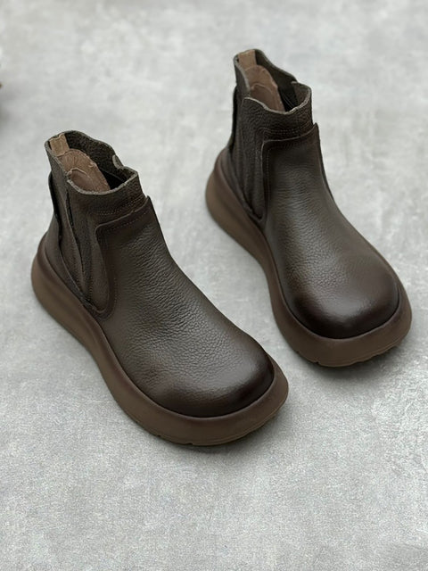 Bottines à talon moyen en cuir véritable vintage pour femmes