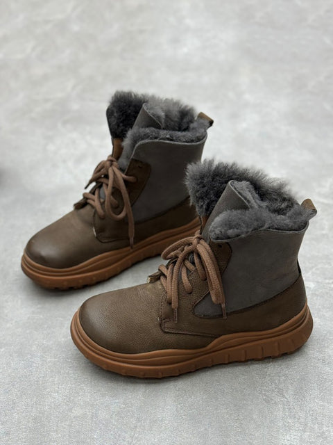 Bottes d'hiver en cuir doublées de polaire vintage pour femmes