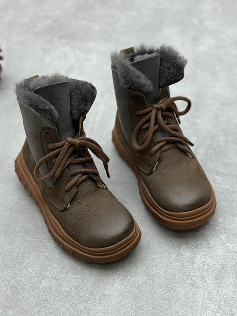 Bottes d'hiver en cuir doublées de polaire vintage pour femmes