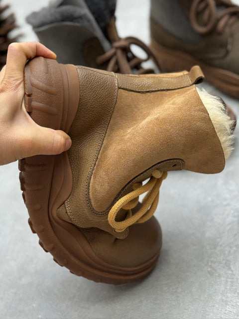 Bottes d'hiver en cuir doublées de polaire vintage pour femmes