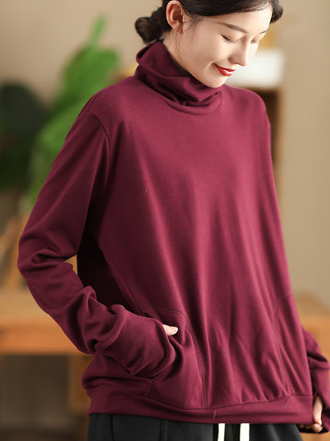 Chemise polaire à col roulé pour femme, couleur unie et chaude, pour l'automne