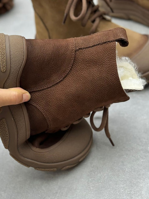 Bottes Martin d'hiver en cuir doublées de polaire pour femmes