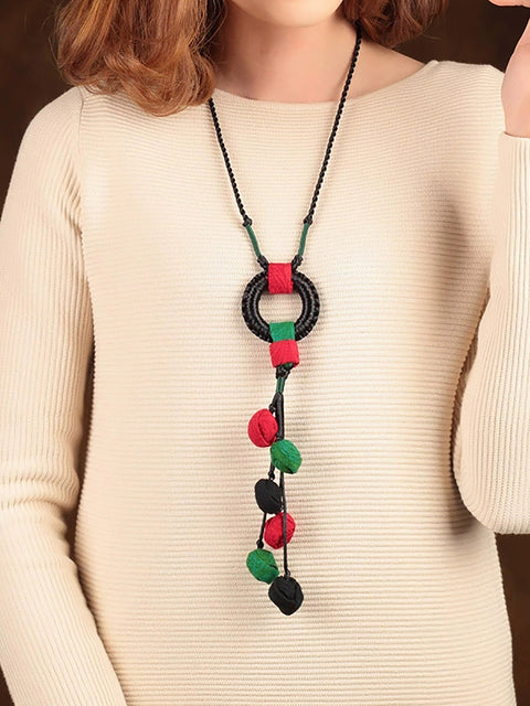 Collier pull en tissu ethnique pour femme