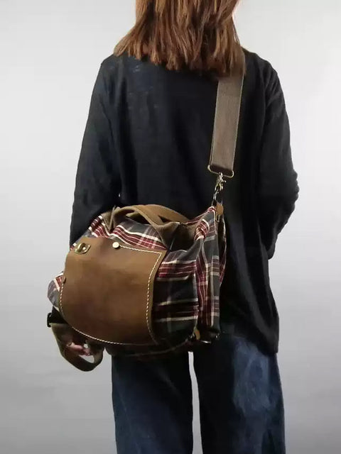 Sac à bandoulière en cuir à carreaux vintage pour femme