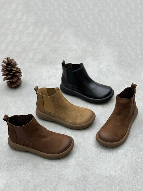 Bottines plates d'hiver en cuir doublées de polaire pour femmes