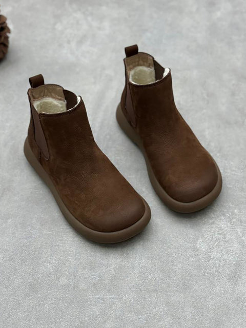 Bottines plates d'hiver en cuir doublées de polaire pour femmes