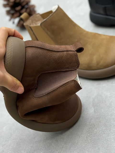 Bottines plates d'hiver en cuir doublées de polaire pour femmes