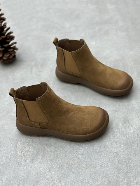 Bottines plates d'hiver en cuir doublées de polaire pour femmes